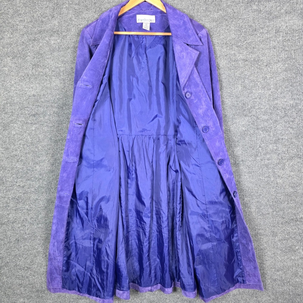 Vintage Denim 24/7 Purple Suede Leather Trench Coat Plus Size 18 Ruffle Retro - Picture 6 of 7